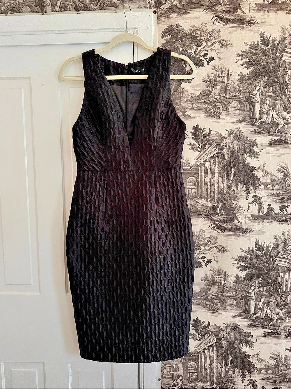 Milly Callie Dress Black Textured Midi Dress Size 4 NWT